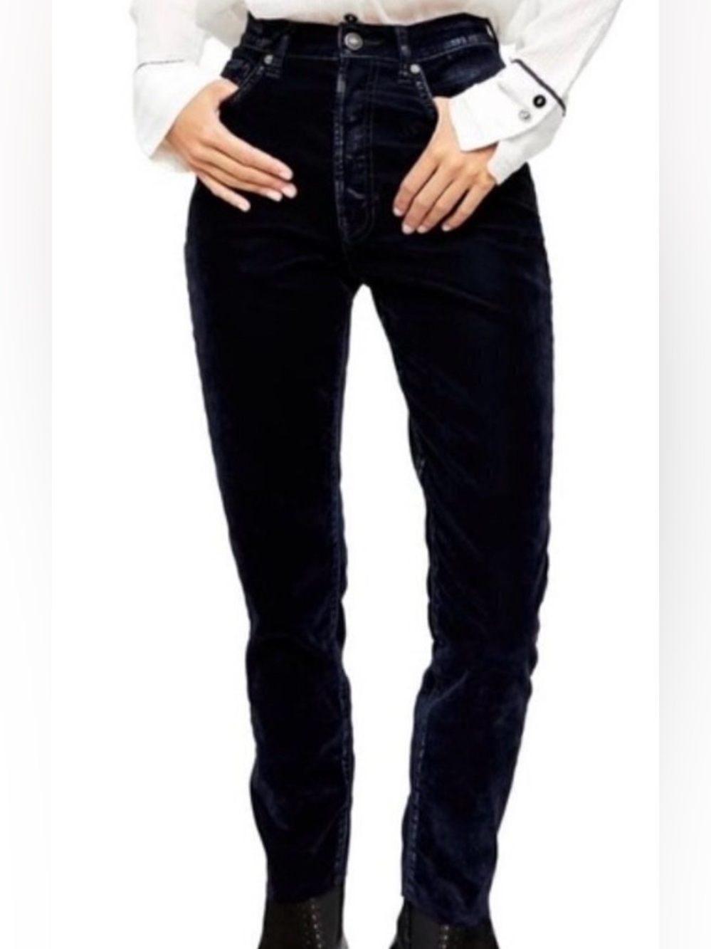 We The Free Black Velvet Button-Fly skinny leg Pants 24